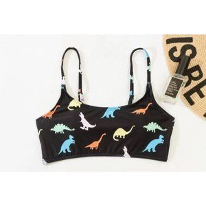 Shein L Multicolor Dinosaur Patterned Swimsuit Bikini Top Adjustable Straps